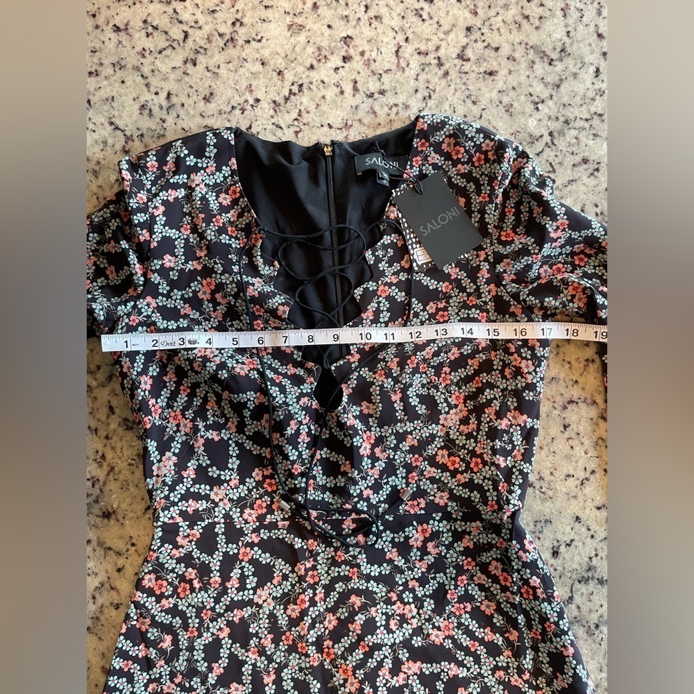 NWT women’s Saloni nural floral print mini dress retail $428 size M - Picture 7 of 10